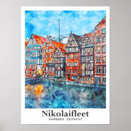 Nikolaiavy Hamburg Tyskland Travel Watercolor Poster