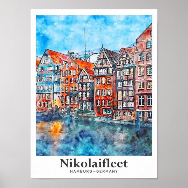 Nikolaiavy Hamburg Tyskland Travel Watercolor Poster (Framsidan)