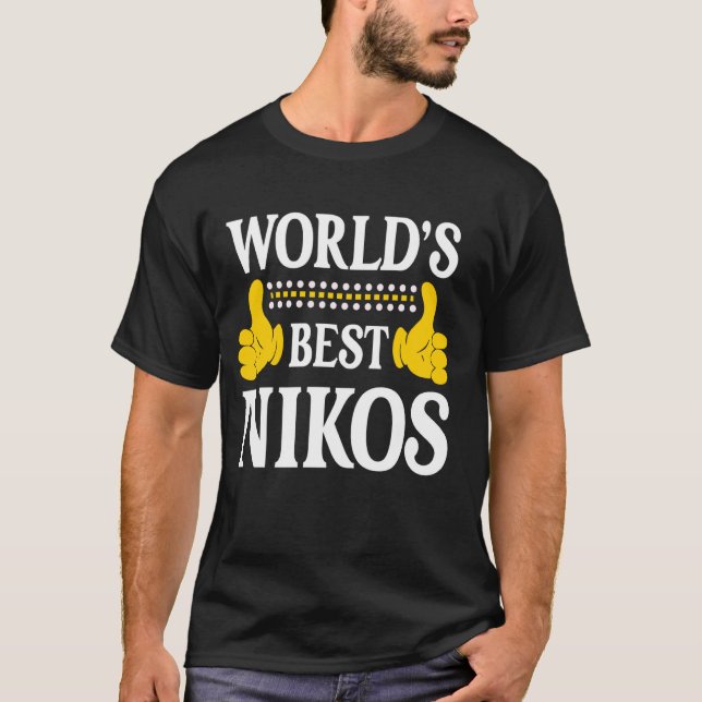 Nikos Personal Namn Funny First Namn World's Best T Shirt (Framsida)