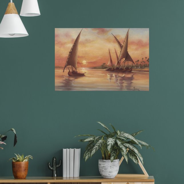 Nildalens solnedgång Feluccas Konst Poster (Vardagsrum 1)