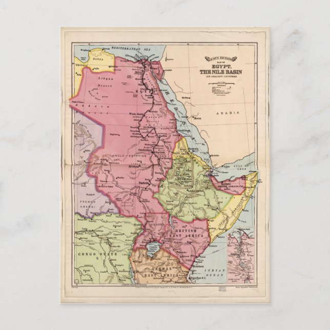 Nile Basin, Egypten Karta (1916) Vykort (Framsida)