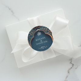 Nile Blue Islamic 3D Arch Elegant bröllop Favor Runt Klistermärke