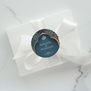 Nile Blue Islamic 3D Arch Elegant bröllop Favor Runt Klistermärke