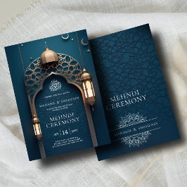 Nile Blue Islamic 3D Arch Elegant Mehndi Ceremony Inbjudningar