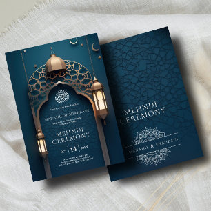 Nile Blue Islamic 3D Arch Elegant Mehndi Ceremony Inbjudningar