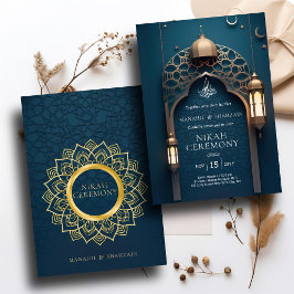 Nile Blue Islamic Arch Elegant Muslim Nikah Weddin Inbjudningar