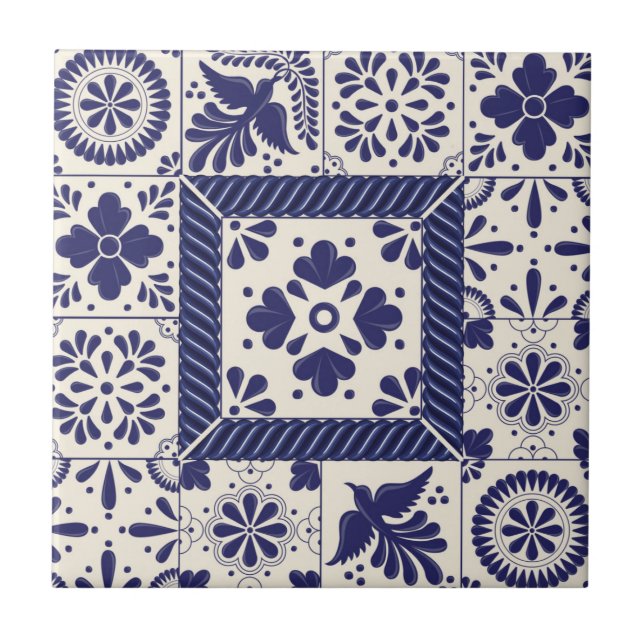 Nile Blue Mexican Traditional Birds Talavera Kakelplatta (Framsidan)