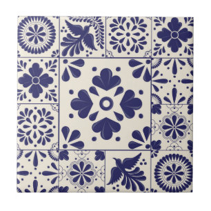 Nile Blue Mexican Traditional Blommigt Talavera Kakelplatta