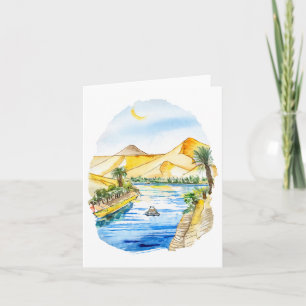 Nile River Egypten Watercolor Kort