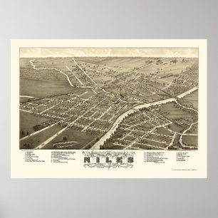 Niles, OH Panoramic Karta - 1882 Poster