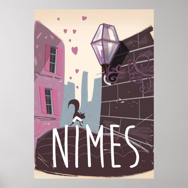 Nîmes Frankrike Tecknad-reseaffisch Poster (Framsidan)