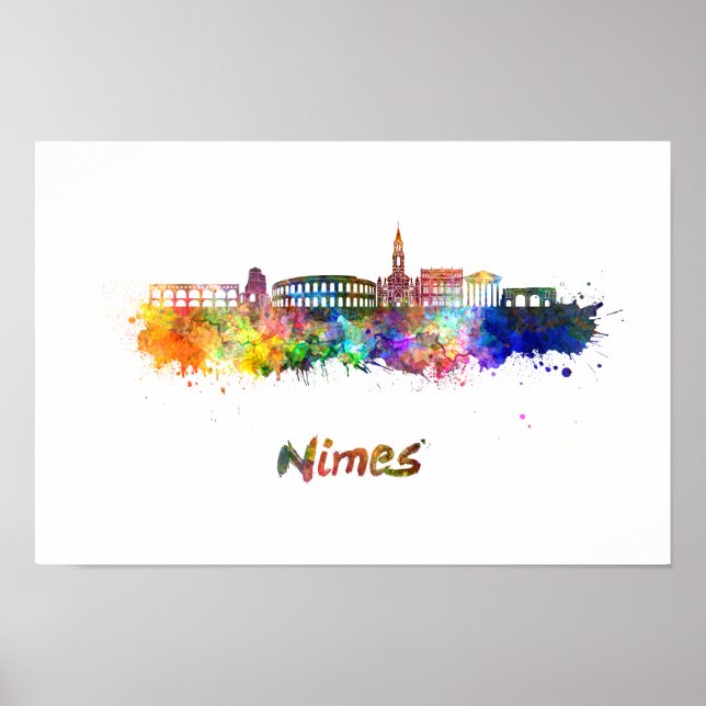 Nimes skyline i vattenfärg poster (Framsidan)