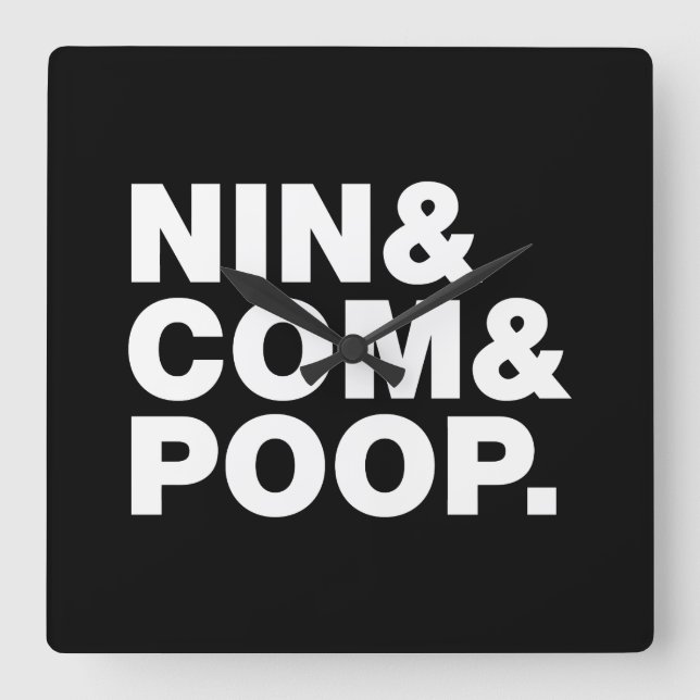 NIN & COM & POOP. FYRKANTIG KLOCKA (Framsida)