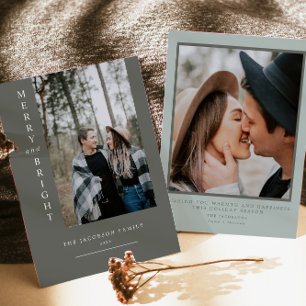 NINA Modern Boho Sälggrön Julkort med Foto Inbjudningar