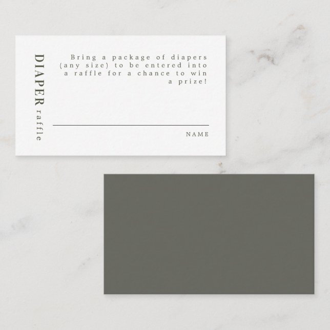 NINA Modern Minimal Sage Grönt, nedtryckt Raffle Placeringskort (Fram/baksida)