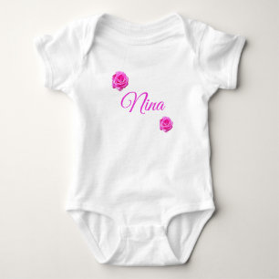 Nina, Namn Med Rosa Rosor, Babybody T Shirt