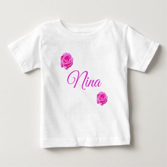 Nina, Namn Med Rosa Rosor,  T Shirt (Framsida)