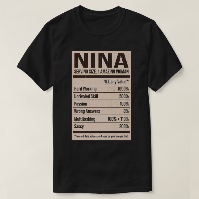 Nina Nutrition Facts Namn Nickname Alias Title Fri T Shirt (Design framsida)