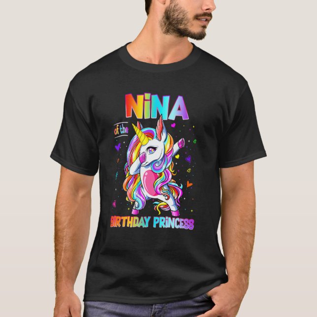 Nina of the Birthday Princess Girl Dabbing Unicorn T Shirt (Framsida)