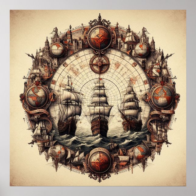 Nina - Pinta - Santa Maria - Christopher Columbus Poster (Framsidan)