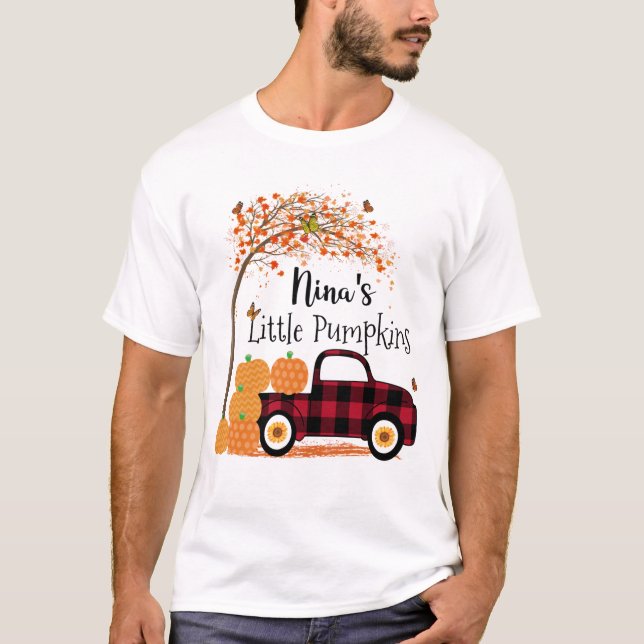 Nina's Little Pumpkins Red Lastbil Autumn T Shirt (Framsida)