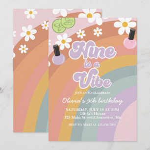 Nine är en vibe Spa Rainbow 9:e födelsedagen Inbjudningar
