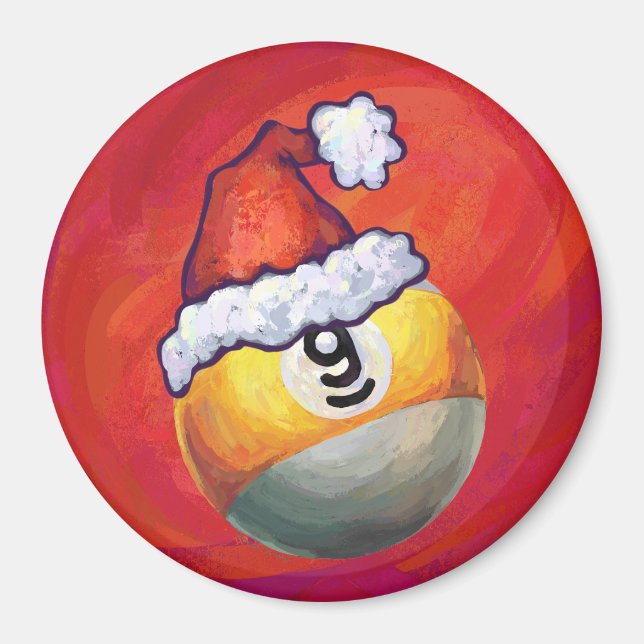 Nine Ball i Santa mössa på röd Magnet (Framsidan)