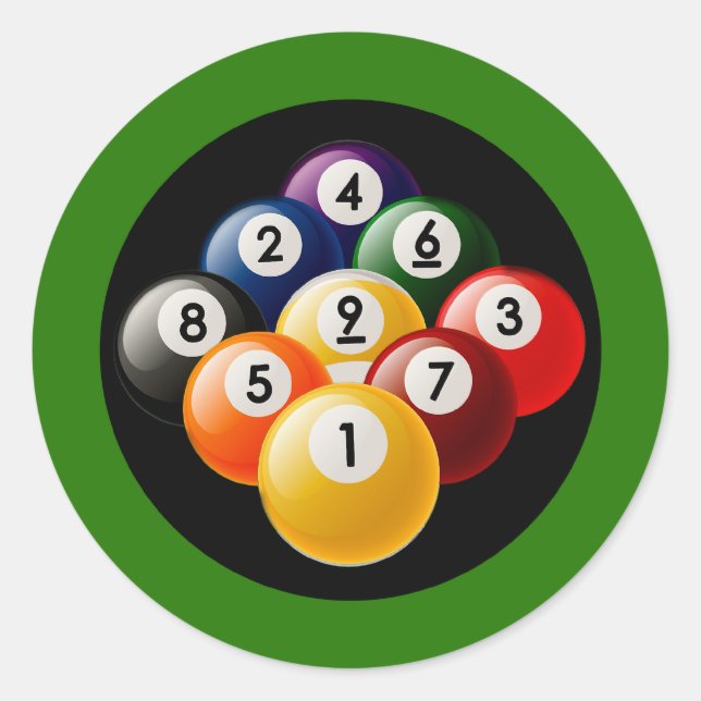 NINE BOLL BILLIARDS RACK RUNT KLISTERMÄRKE (Framsida)