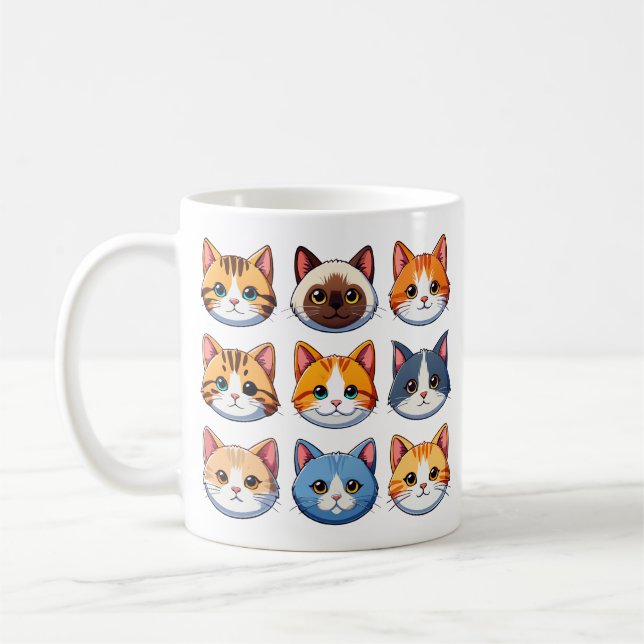 Nine cat ansikte tävling kaffemugg (Vänster)