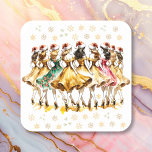 Nine Dam Dancing | Tolv juldagar Fyrkantigt Klistermärke<br><div class="desc">Tolv dagar av julstämpling med Nine Dam Dansing vattenfärgsillustration.</div>