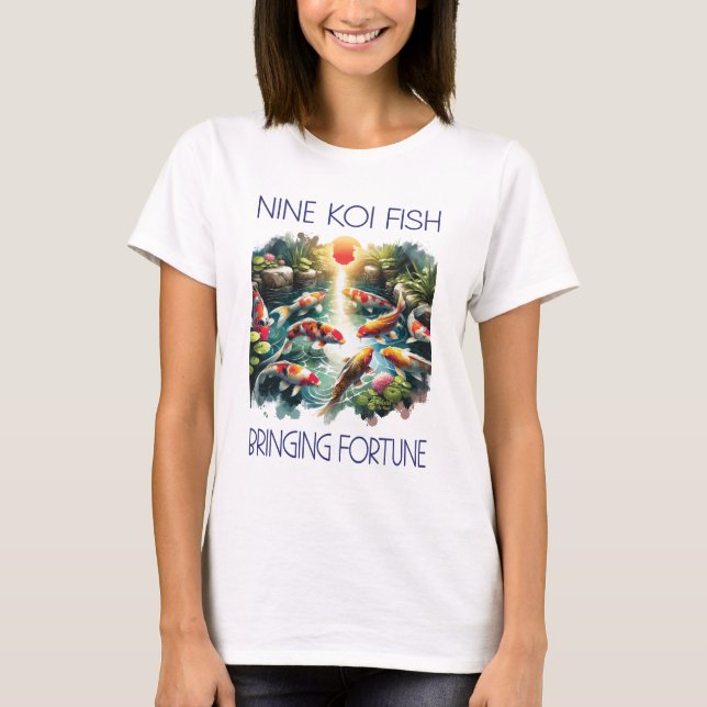 Nine Fortune Koi Women White T Shirt (Framsida)