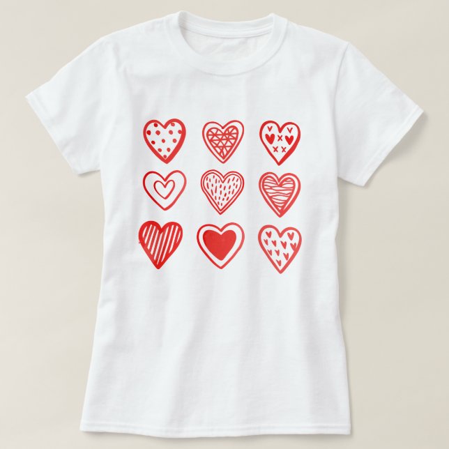 Nine Hearts Valentines day Whimsical T Shirt (Design framsida)