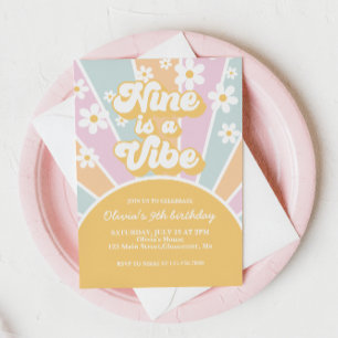 Nine is a Vibe Pastell Retro Solsken tusenskönor Inbjudningar