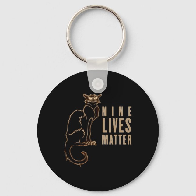 Nine Lives Black Cat Sticker Nyckelring (Framsida)