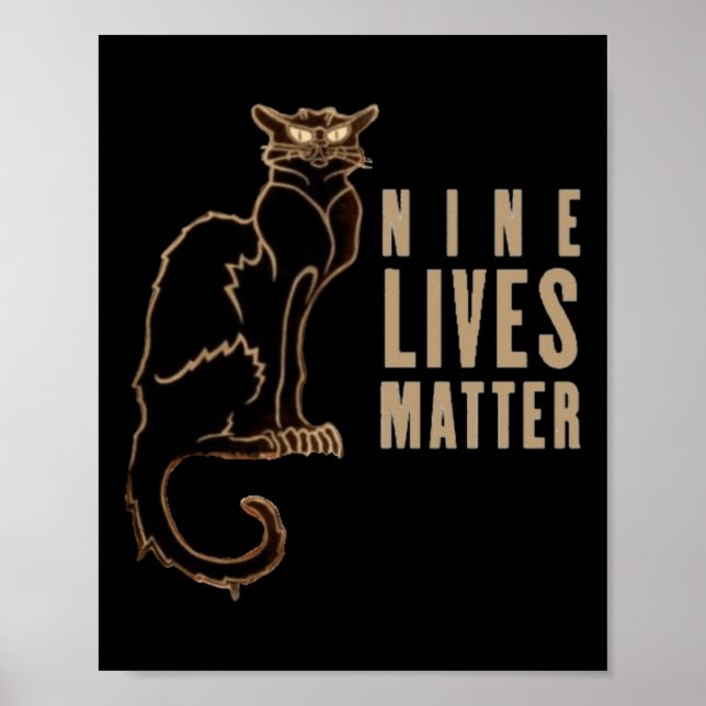 Nine Lives Black Cat Sticker Poster (Framsidan)