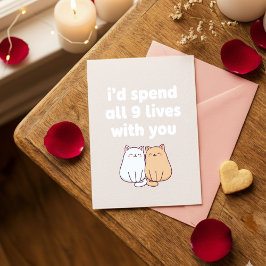 Nine Lives Cats Cute Valentine Card for Him Her Julkort