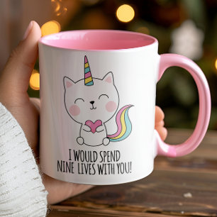 Nine Lives Cute Catcorn Kawaii Valentines day Mugg