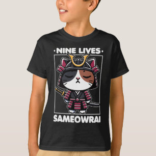 Nine Lives Sameowrai Cat Pun T Shirt