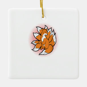 Nine Tails Kitsune Japanska Fox Kami Inari för Gi Julgransprydnad Keramik
