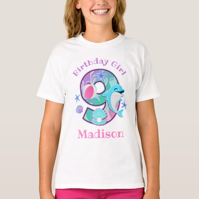 Nineth Birthday Dolphin shirt Bassäng Party T Shirt (Framsida)