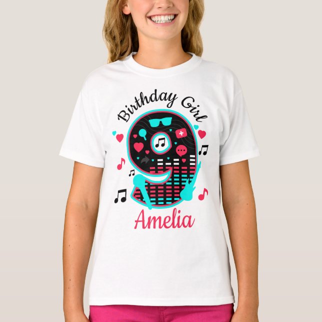 Nineth Birthday Girl Music 99 T Shirt (Framsida)