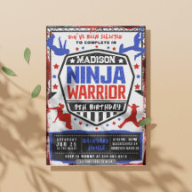 Ninja Athletic Warrior Födelsedagsfest inbjudan