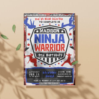 Ninja Athletic Warrior Födelsedagsfest inbjudan