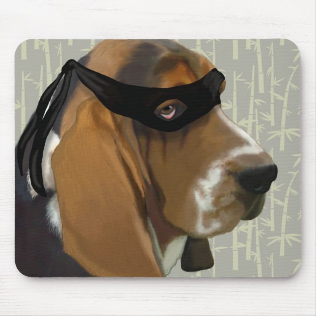 Ninja Basset Hound Hund Musmatta (Framsidan)