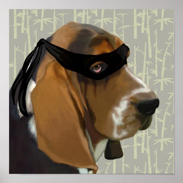 Ninja Basset Hound Hund Poster (Framsidan)