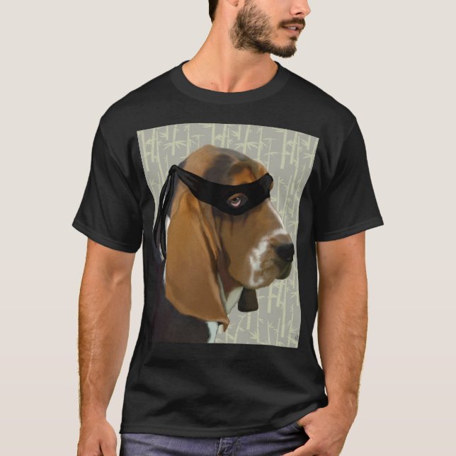 Ninja Basset Hound Hund Tee Shirt (Framsida)