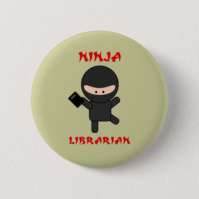 Ninja bibliotekarie med boken knapp (Framsida)