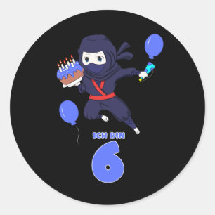 NINJA BIRTHDAG 6 6e födelsedagspojke Tecknad Äls Runt Klistermärke