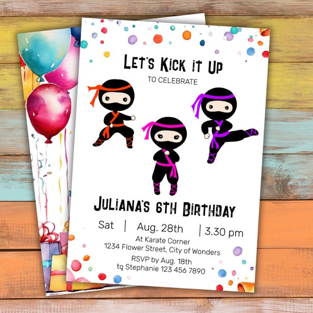 Ninja Birthday bjudande - Girls Ninja Party Inbjudningar (Skapare uppladdad)