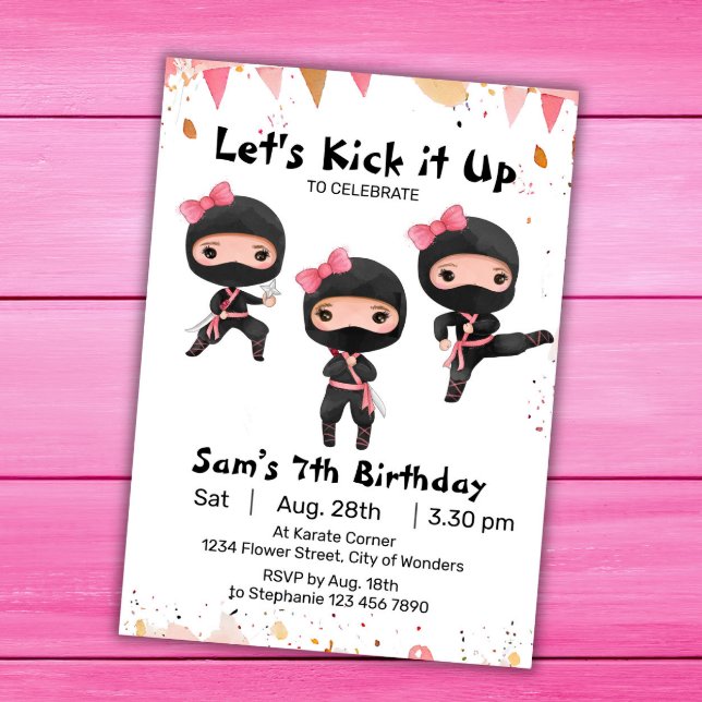Ninja Birthday bjudande - Ninja Girl Party Inbjudningar (Skapare uppladdad)